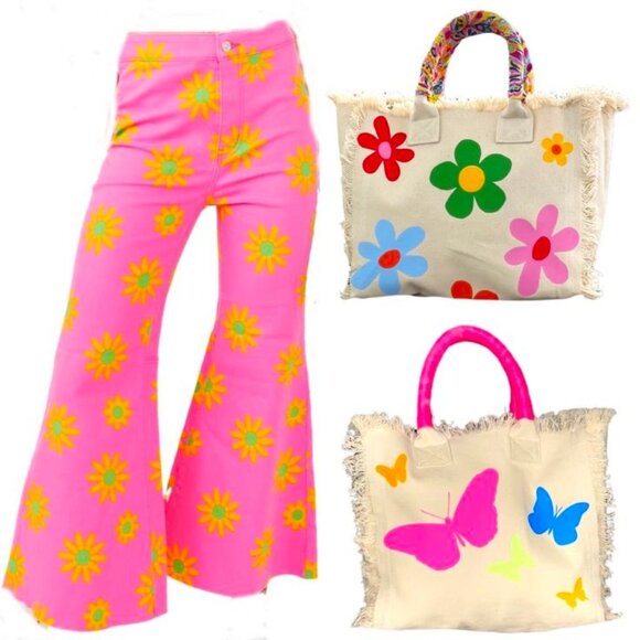 Free People Youthquake Pink Lipstick Combo Cropped Retro Flare Jeans Size 30 NWT - Picture 2 of 15